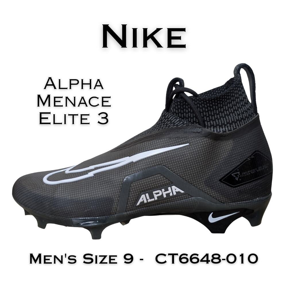 Nike Alpha Menace Elite 3 Football Cleats Mens 9 Black Gray Flyknit CT6648-010